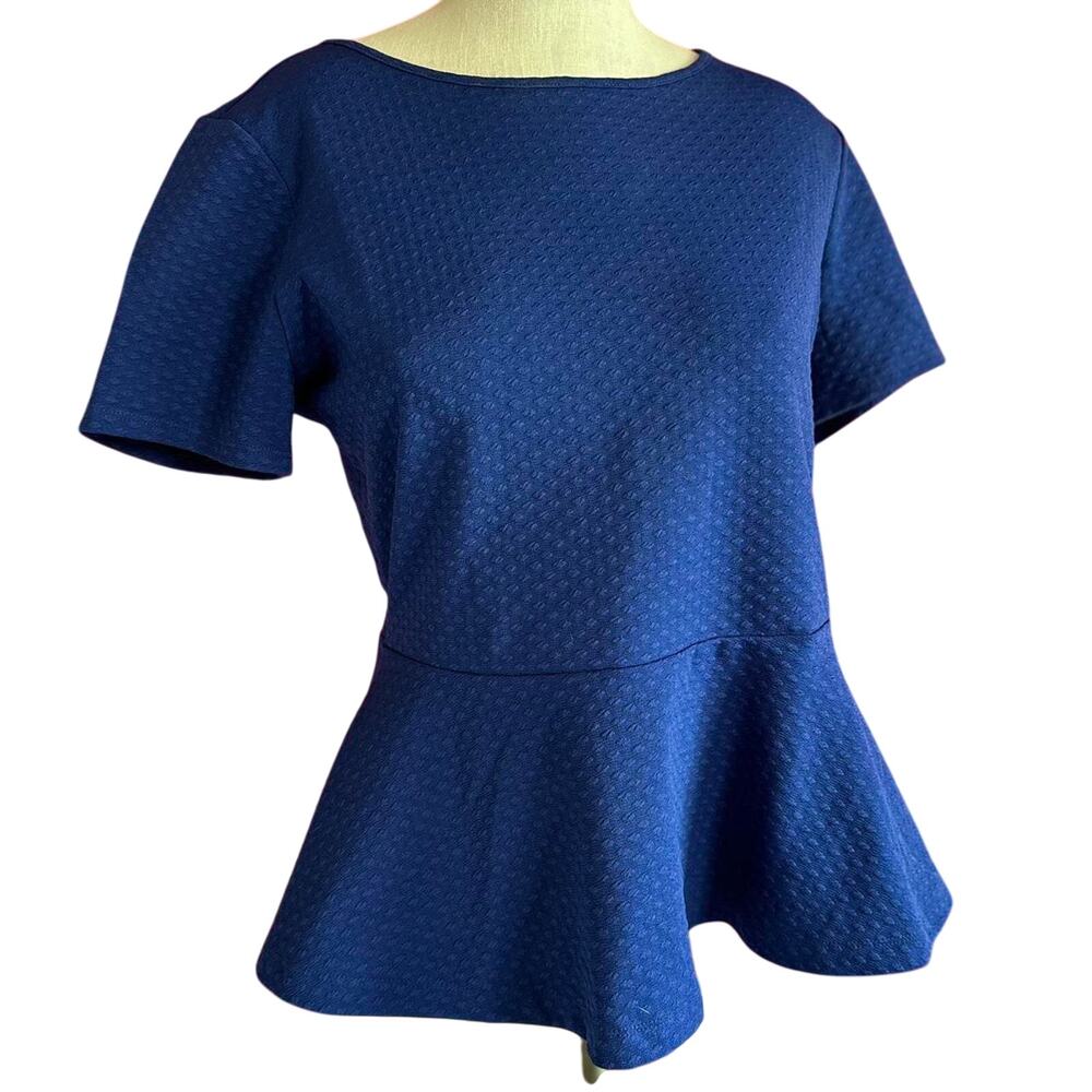Womens Top Size Medium Navy Blue Peplum Professional Conservative Modest Church